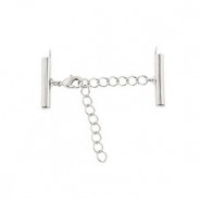 Slide end tubes with extention chain and clasp 20mm - Antique silver